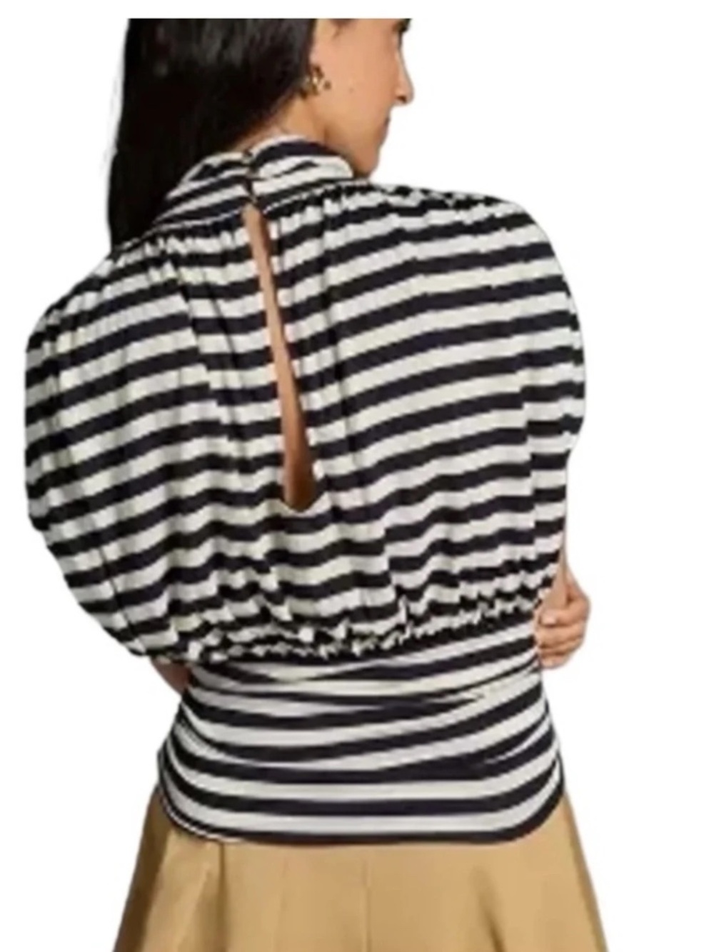 Maeve Navy and White Striped Mock Neck Top - Picture 13 of 13
